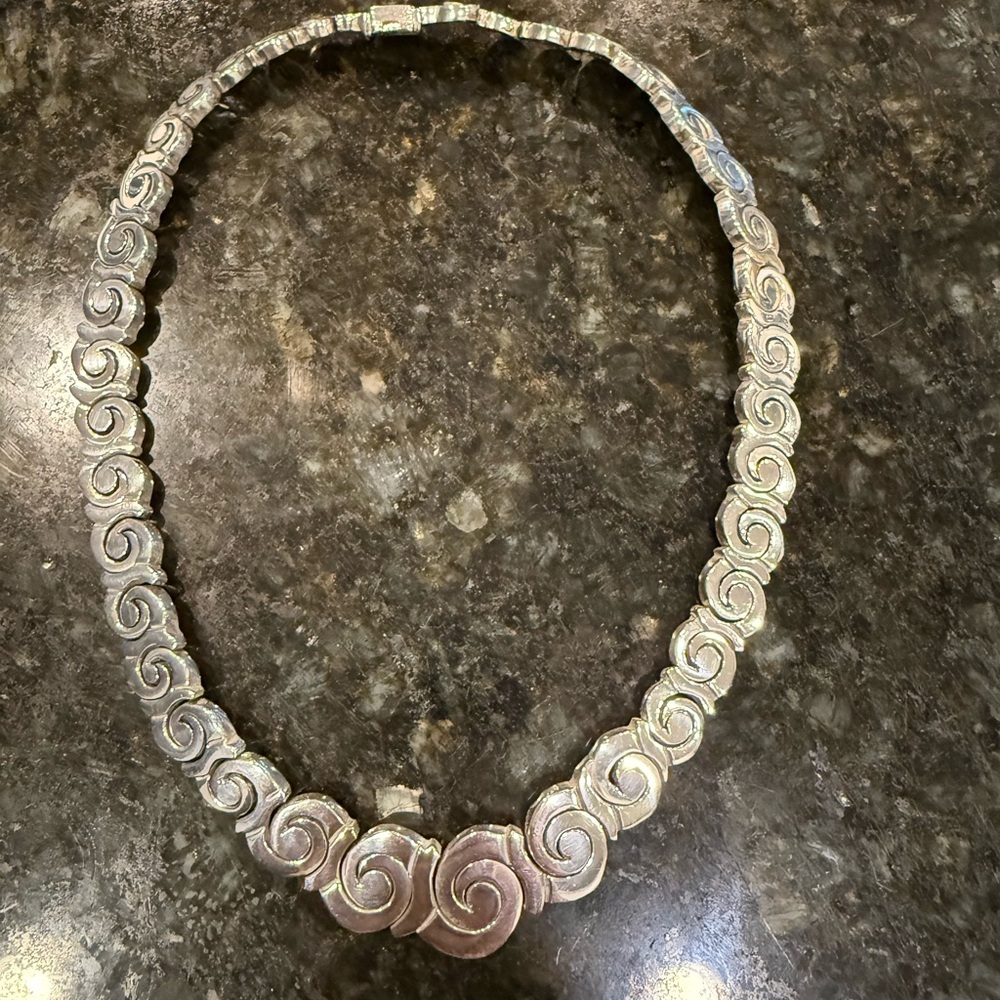 Solid 925 Silver Necklace, Mexican Design - image 1